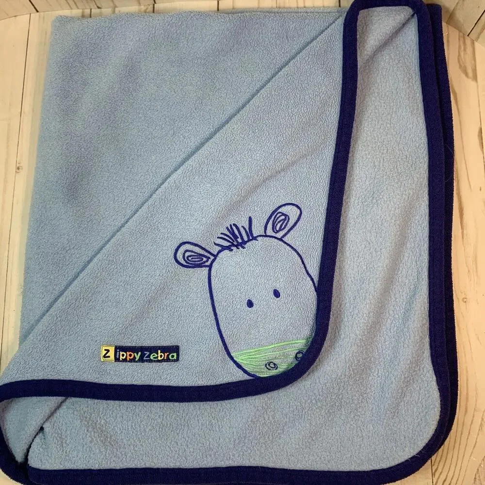 Child of Mine Carters Blue Fleece Baby Blanket Zippy Zebra‎ Navy Trim 1620